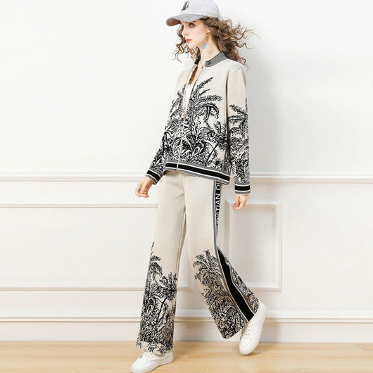 Conjunto de Dos Piezas: Cardigan Tejido y Pantalón Ancho
