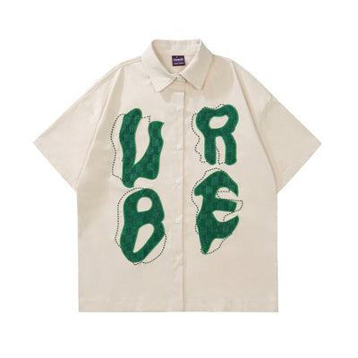 Camisa Casual Manga Corta con Parches Bordados de Letras Personalizadas - Image 8