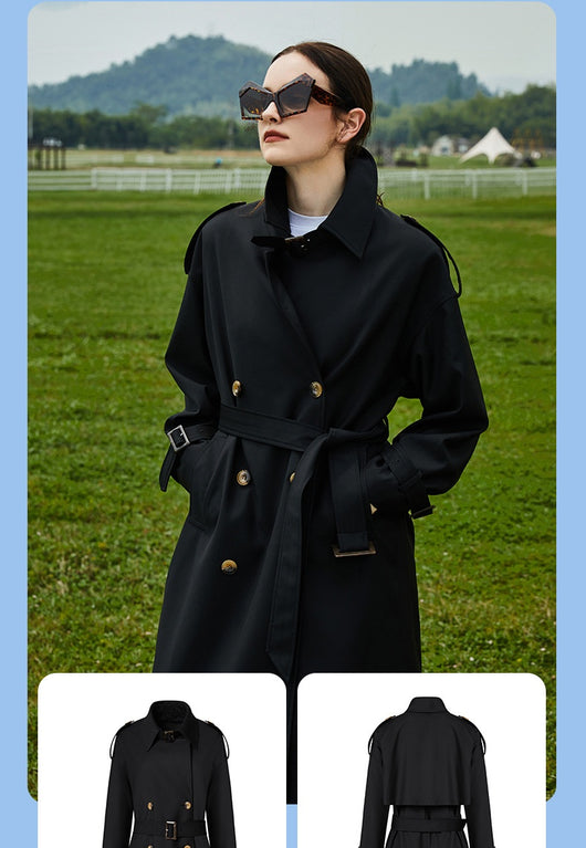 Abrigo Trench Largo para Mujer con Cuello Alzado y Doble Botonadura Ajustable - Image 18