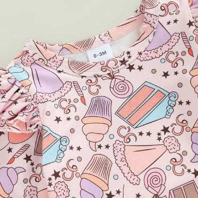 Conjunto Infantil Falda Peto con Top Estampado y Romper Triangular en Pana - Image 9