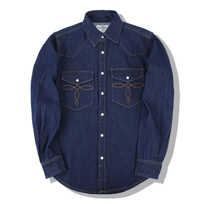 Camisa Denim Lavado Floral con Bolsillo Frontal - Image 4