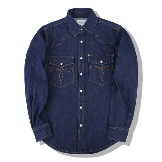 Camisa Denim Lavado Floral con Bolsillo Frontal - Image 4
