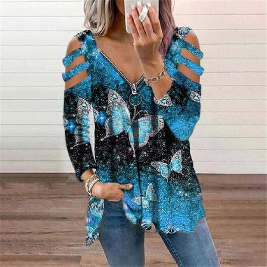 Blusa Manga Larga con Escote V y Estampado de Mariposas - Image 7