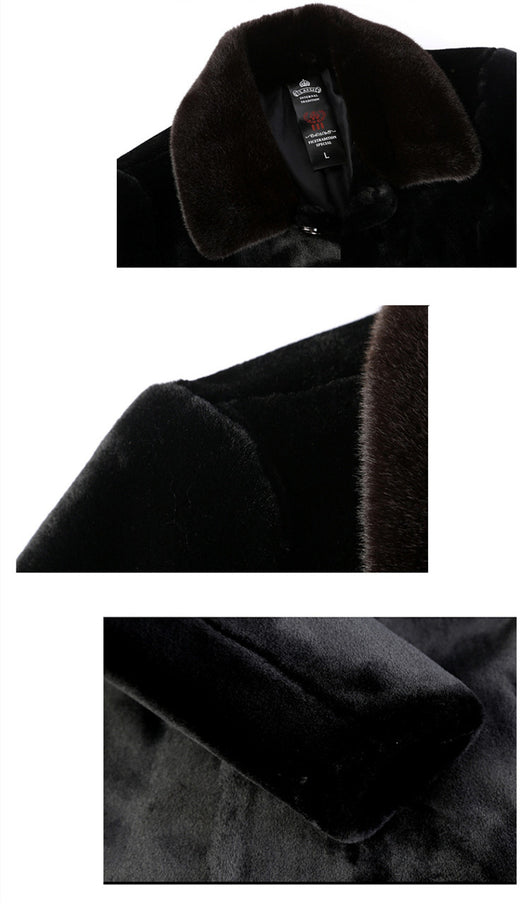 Abrigo de Cuero para Hombre Largo Hasta la Rodilla con Detalles de Piel de Cordero - Image 12