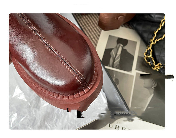 Botas Cortas de Tacón Alto con Suela Gruesa en Cuero de Caballo