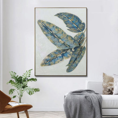 Cuadro Abstracto Hojas de Plátano Doradas y Verdes - Arte en Lienzo Pintado a Mano - Image 10