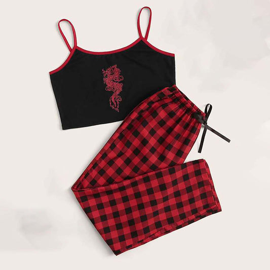Conjunto Casual de Pantalón a Cuadros Rojo y Camisola