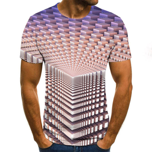 Playera de Manga Corta con Patrón Geométrico Digital Tridimensional - Image 12