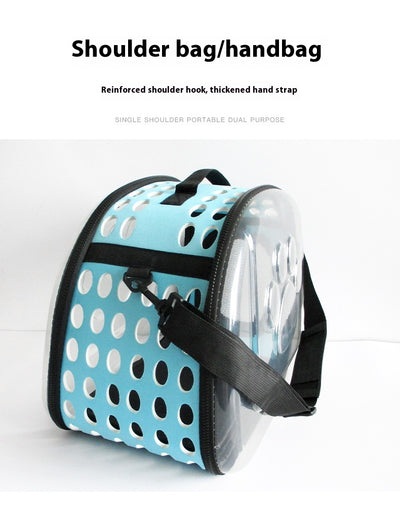 Gray and black pet carrier with a clear bubble window featuring paw prints and a mesh side for ventilation. - Image 28