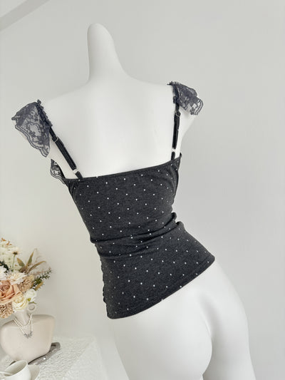 Blusa Crop Ajustada con Volantes, Encaje y Lunares - Manga Casquete - Image 26