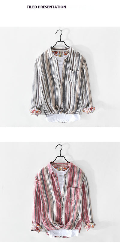 Camisa de Lino a Rayas para Hombre - Perfecta para Primavera y Verano - Image 12