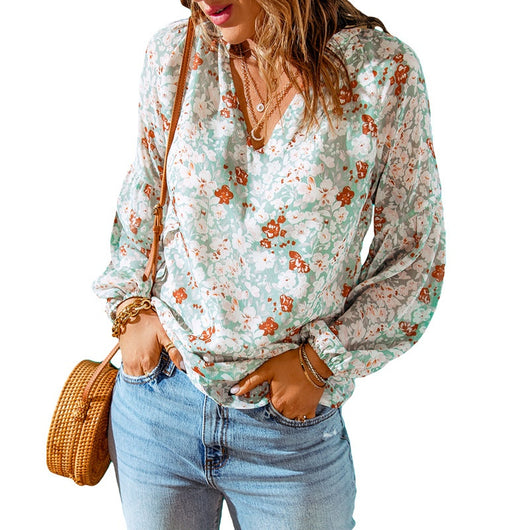 Blusa Floral de Gasa Suelta con Cuello en V - Image 32