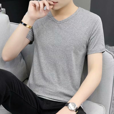 Camiseta Blanca Slim Fit Cuello V Manga Corta para Hombre - Básico Versátil de Verano - Image 5