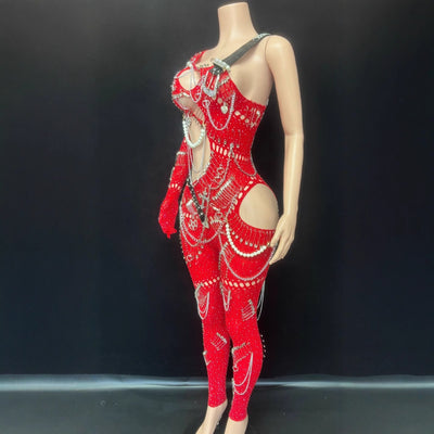 Jumpsuit Elegante con Cutouts y Cadena de Perlas para Mujer - Image 4