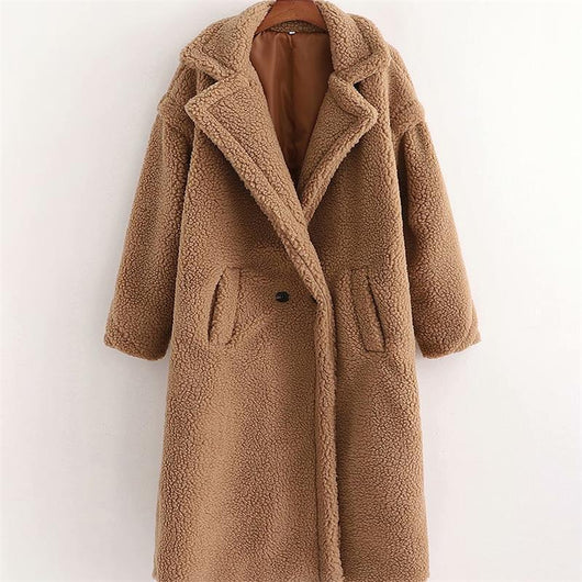 Abrigo Largo Térmico de Peluche Artificial para Mujer - Manga Larga Acolchado - Image 8