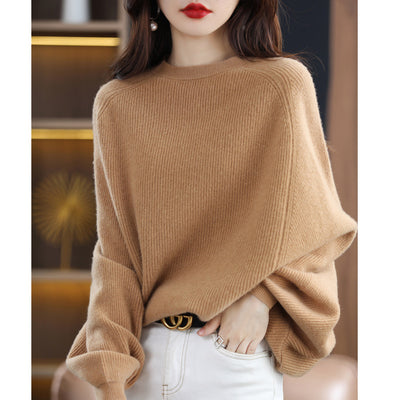 Suéter de Lana Pura Mujer Cuello Redondo Raglan - Polera Versátil Todo Uso - Image 4