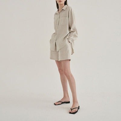 Conjunto de Lino para Mujer: Camisa y Shorts Sueltos - Image 3