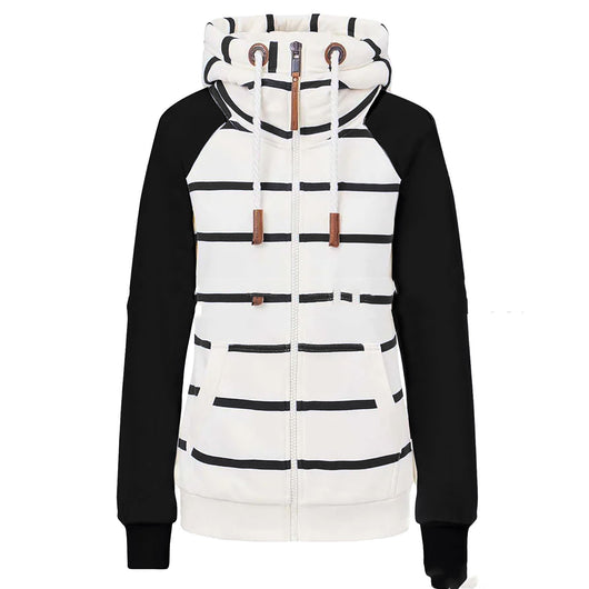 Sudadera con Capucha a Rayas y Cierre Frontal para Mujer - Image 2