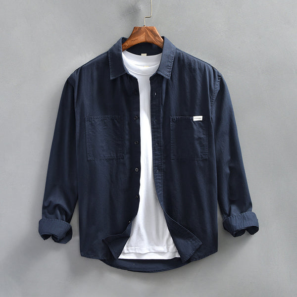 Camisa de Trabajo Minimalista Retro de Manga Larga para Hombre