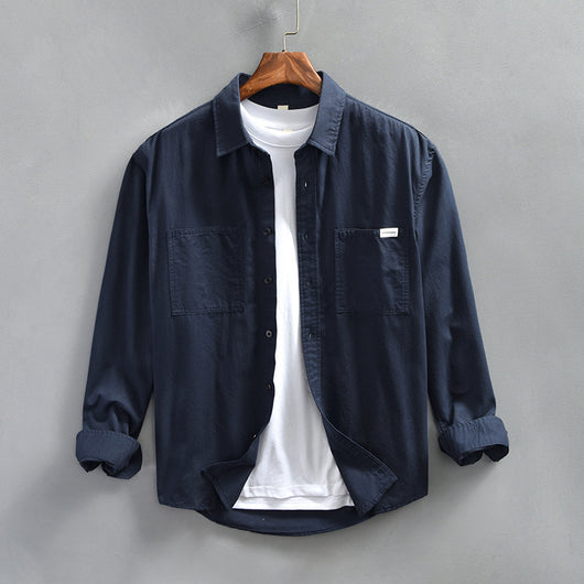 Camisa de Trabajo Minimalista Retro de Manga Larga para Hombre