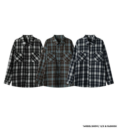 Camisa Casual Retro a Cuadros con Solapa - Image 11