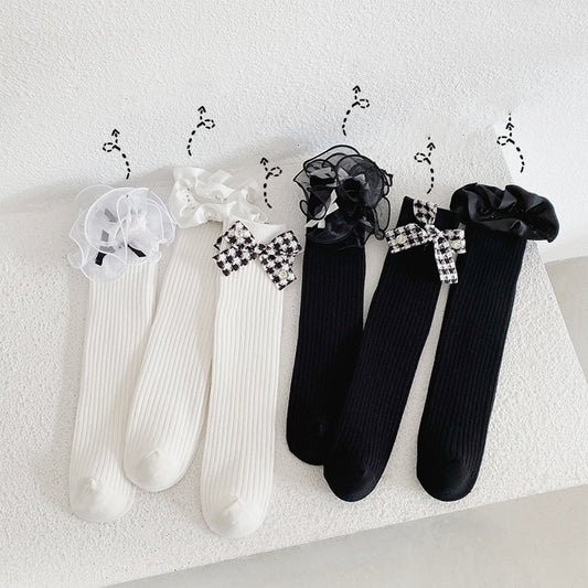 Calcetines Escolares Estilo Lolita con Encaje y Moño para Niñas