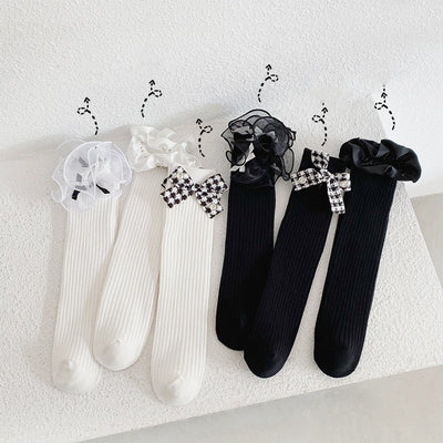 Calcetines Escolares Estilo Lolita con Encaje y Moño para Niñas