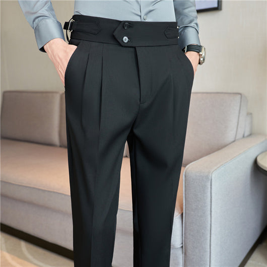 Pantalones Casuales Largos de Cintura Alta con Drapeado Elegante para Hombre - Image 7
