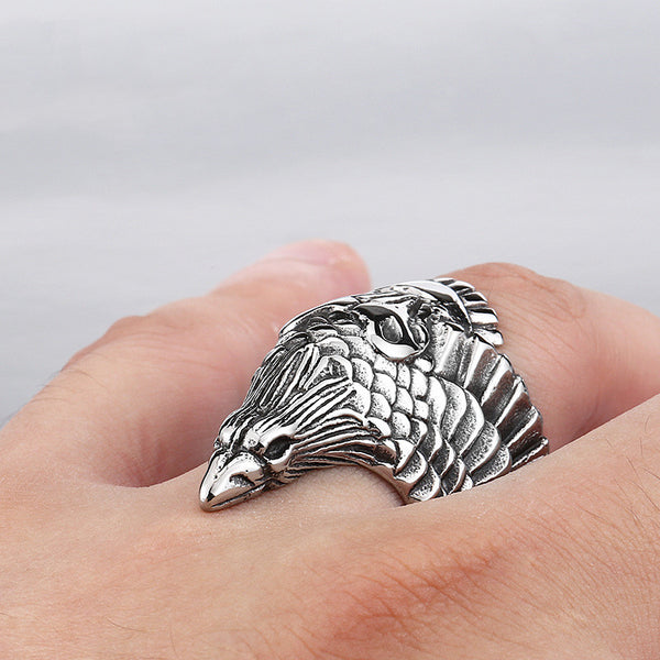 Anillo de Acero Inoxidable Personalizado con Cuervo para Hombre