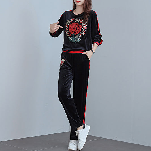 Conjunto Deportivo Mujer con Blusa Manga Larga y Pantalón Ajustado Diamantes Rosa