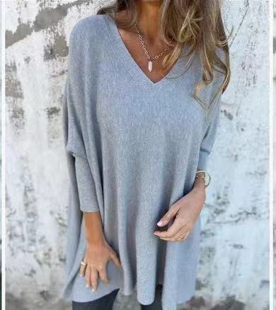 Blusa Larga Tejida Cuello V Suelta para Mujer - Image 14