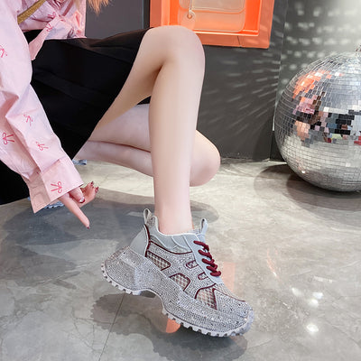 Zapatillas Deportivas Plataforma Gruesa para Mujer con Brillo y Cristales - Amarillo Claro - Image 17