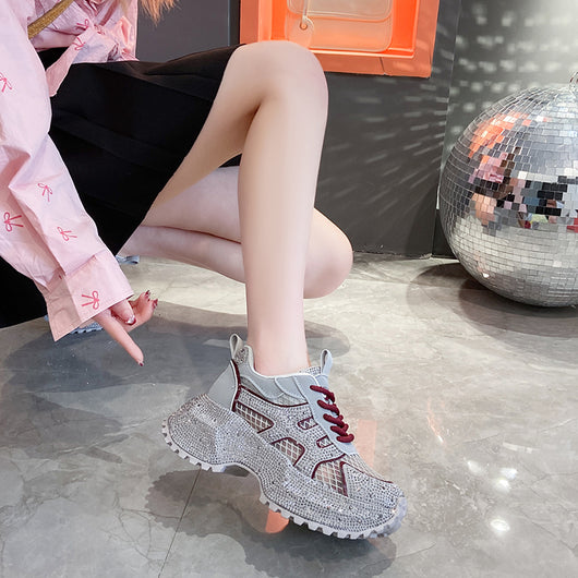 Zapatillas Deportivas Plataforma Gruesa para Mujer con Brillo y Cristales - Amarillo Claro - Image 17