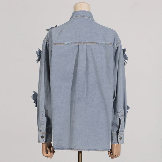 Blusa Denim con Flores 3D - Estilo Minimalista para Verano - Image 16