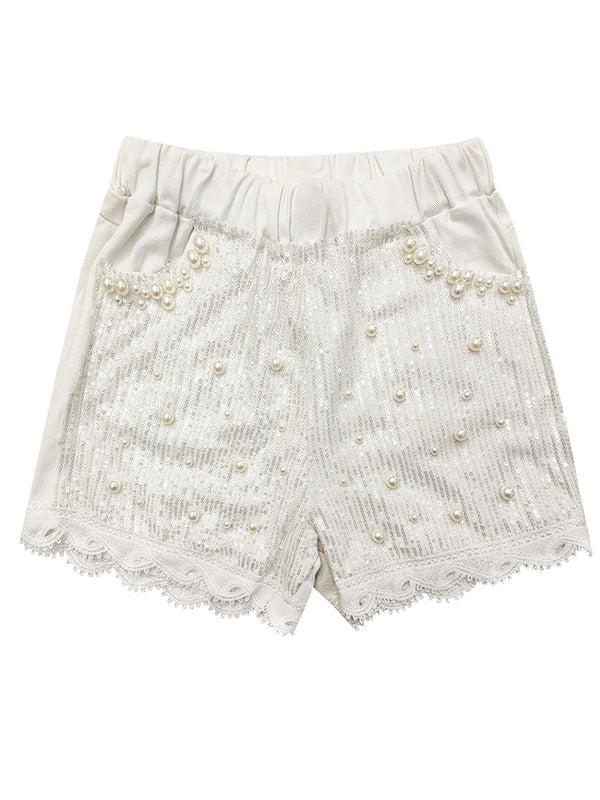 Shorts de Encaje Perlado Brillante para Mujer