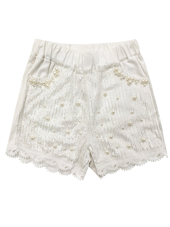 Shorts de Encaje Perlado Brillante para Mujer