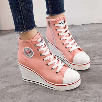 Zapatillas Casual con Cuña y Cierre Lateral - Lona con Cordones