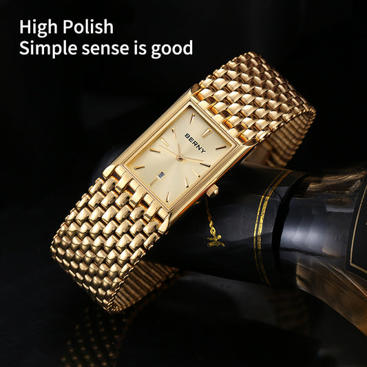 Reloj de Cuarzo Rectangular Dorado Ultrafino para Hombre