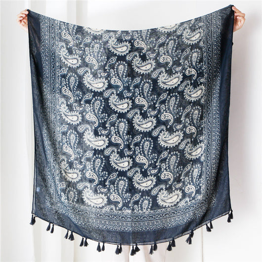 Foulard Étnico Estampado Cachemira Protección Solar Velo Ligero - Image 4