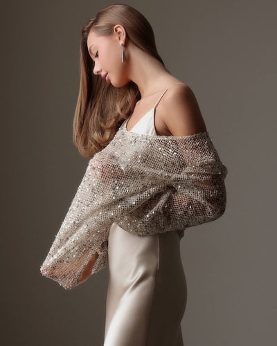 Blusa Suéter Holgada con Lentejuelas y Detalles Calados - Image 15