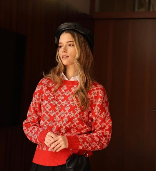 Suéter de Lana con Patrón Geométrico y Cuello Redondo - Image 3