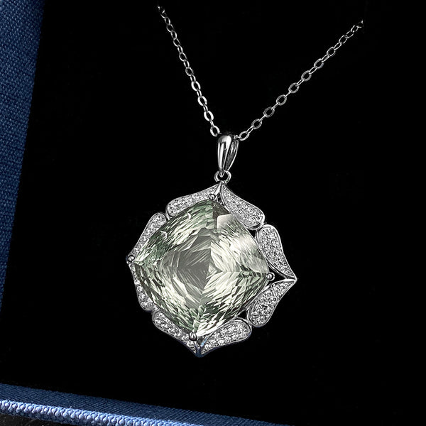 Collar de Plata 925 con Cristal Verde Natural - Diseño Europeo Lujo