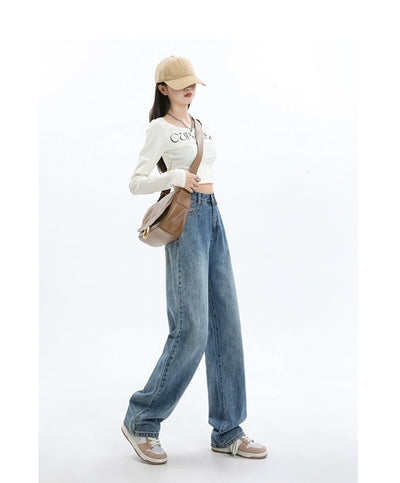 Pantalones Vaqueros de Cintura Alta y Pierna Ancha para Mujer - Diseño Versátil para Primavera y Otoño - Image 8