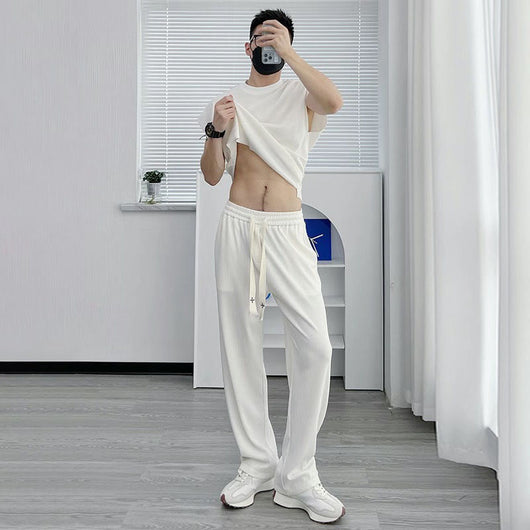 Traje Casual de Seda Helada para Hombre - Pantalón Corto y Playera de Manga Corta - Image 6