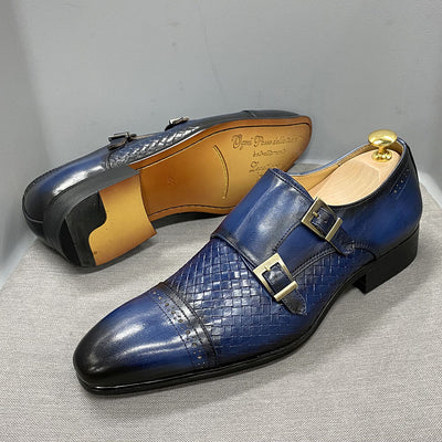 Zapatos Monk Elegantes de Cuero Azul para Hombre - Doble Hebilla Premium - Image 3