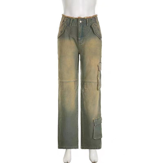 Jeans Sueltos Tiro Bajo Efecto Desgastado con Bolsillos y Costuras Decorativas - Image 6