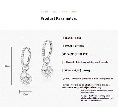 Aretes de Plata S925 con Perla y Diseño de Copo de Nieve - Image 10