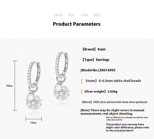 Aretes de Plata S925 con Perla y Diseño de Copo de Nieve - Image 10