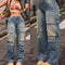 Pantalones Cargo Vintage Lavados con Múltiples Bolsillos