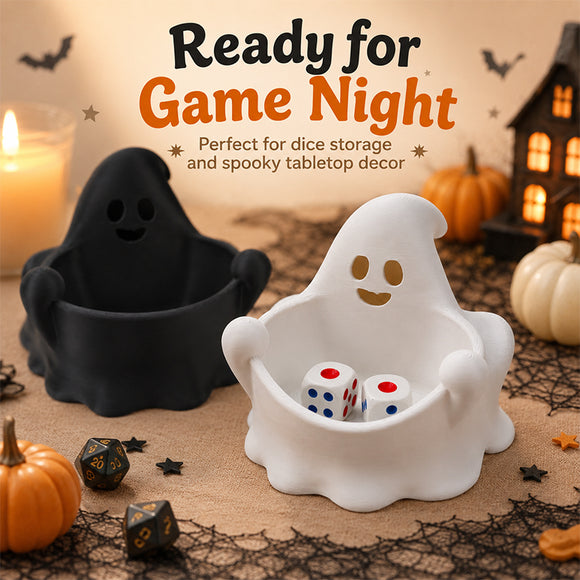Recipiente de Dados Fantasma Lindo, Bandeja de Almacenamiento de Dados Impresa en 3D, Decoración de Fantasma de Halloween para Aficionados a Juegos de Mesa